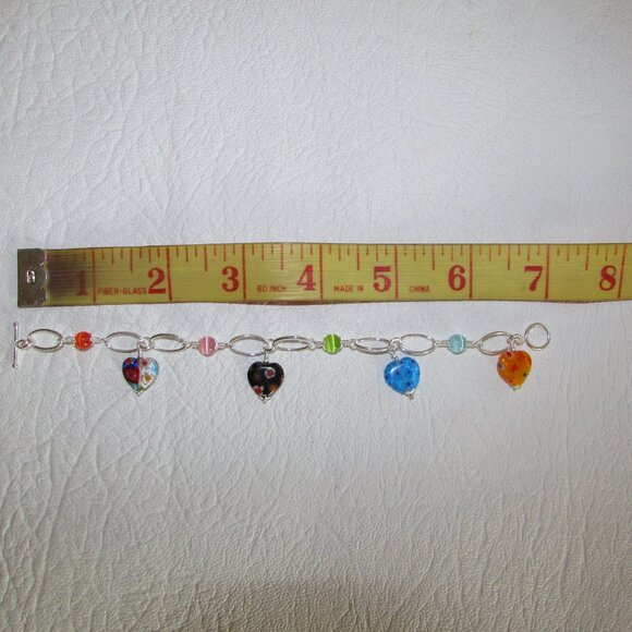 Sterling Silver Glass Beads and Heart Charms Bracelet - NEW - Picture 3 of 10